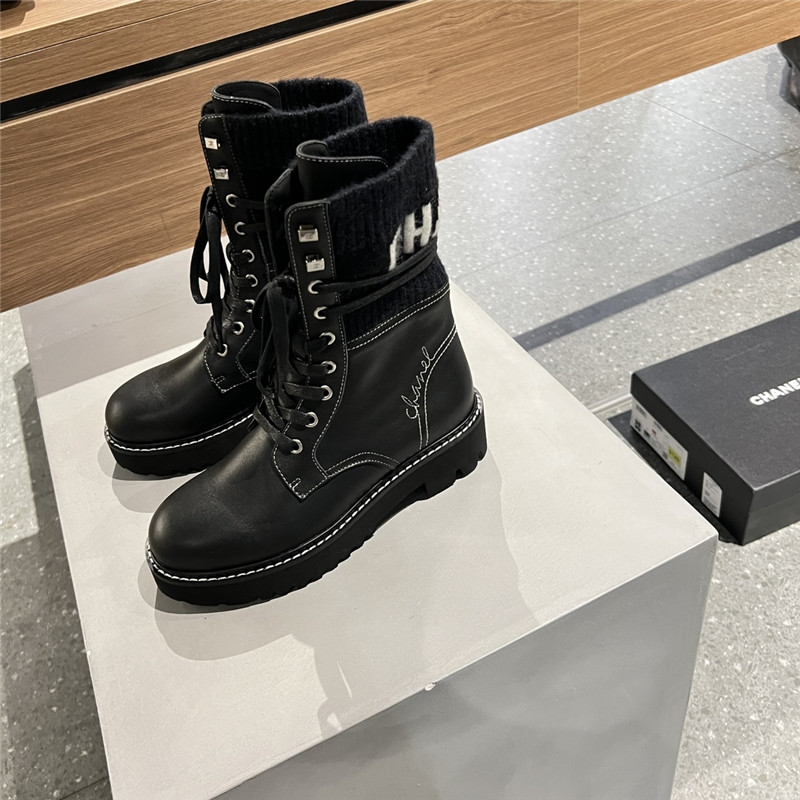 Chanel Knit Leather lace-up boots