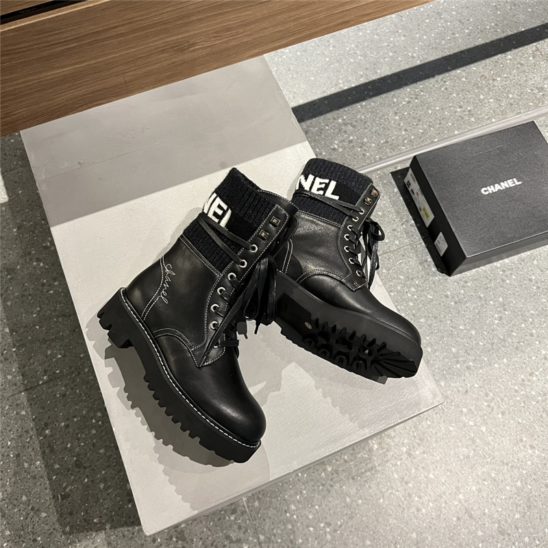 Chanel Knit Leather lace-up boots