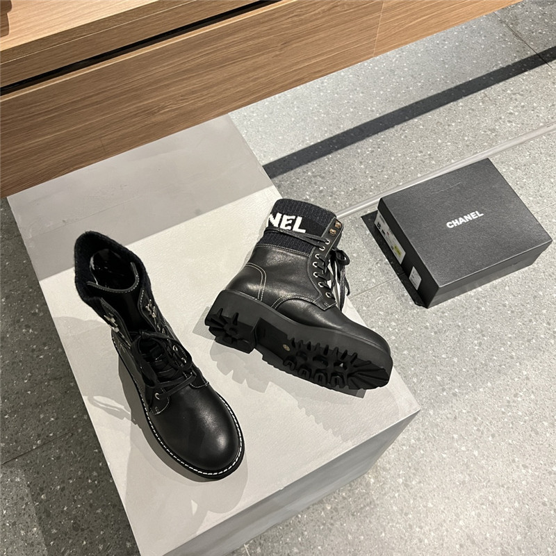 Chanel Knit Leather lace-up boots