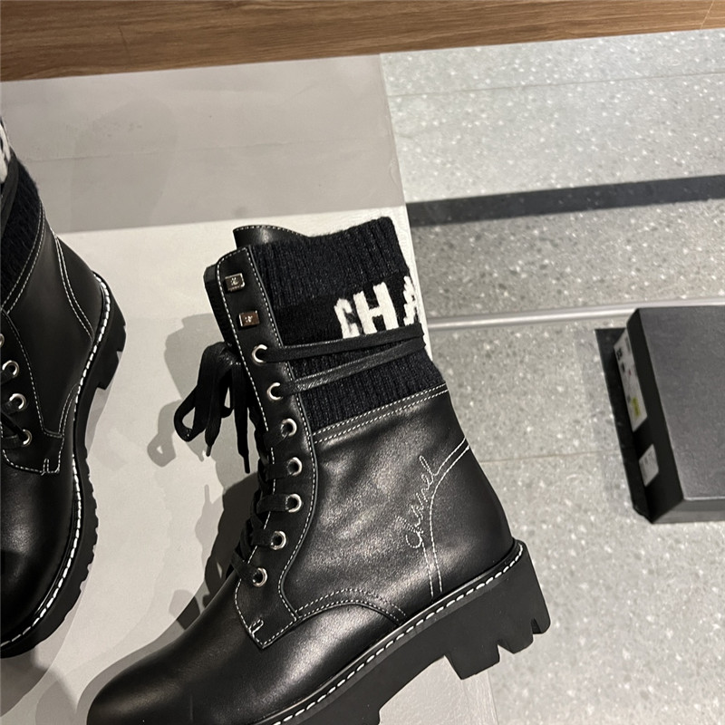 Chanel Knit Leather lace-up boots