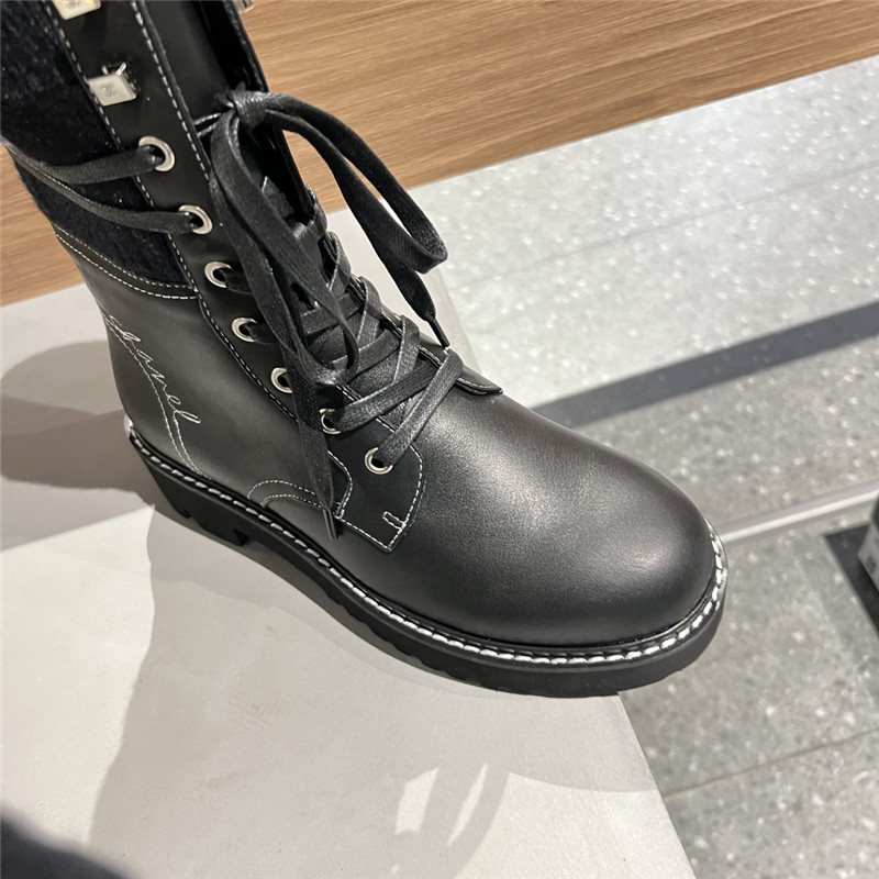 Chanel Knit Leather lace-up boots