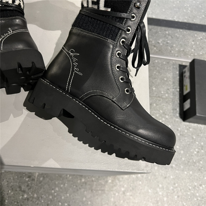 Chanel Knit Leather lace-up boots