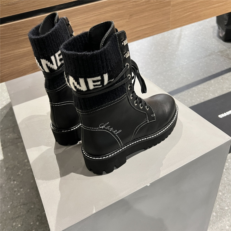 Chanel Knit Leather lace-up boots