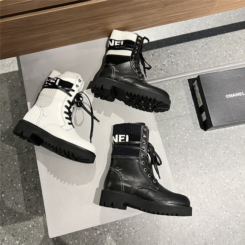 Chanel Knit Leather lace-up boots