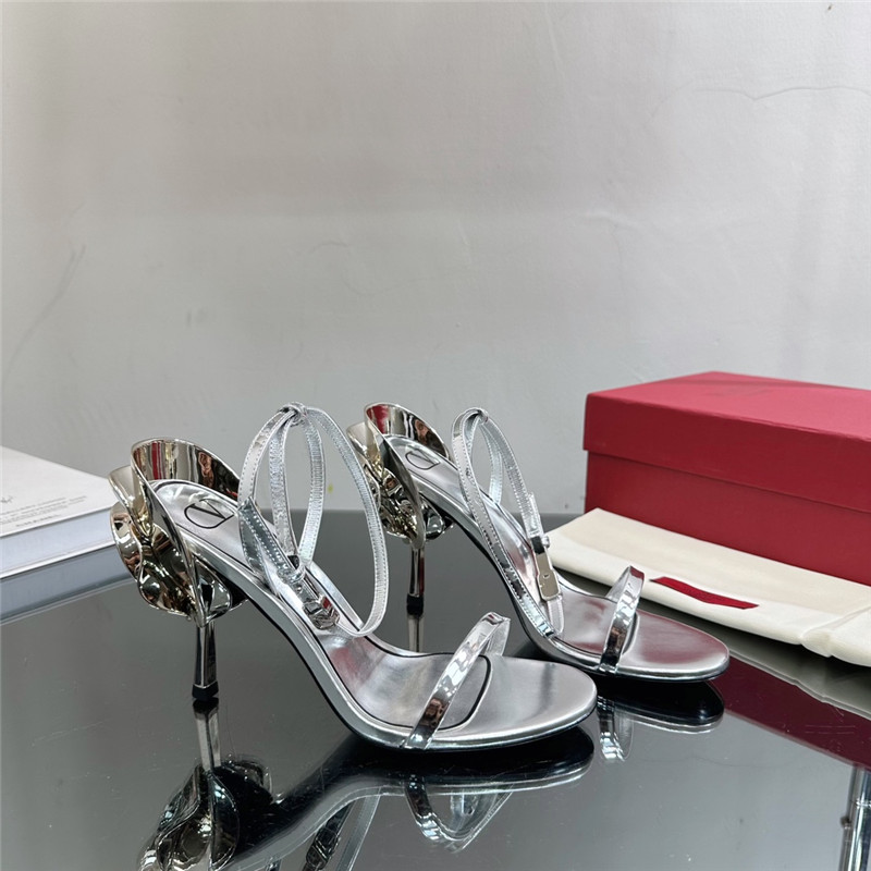 valentino lacquered flower embellished high heel sandals