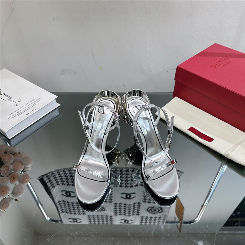 valentino lacquered flower embellished high heel sandals