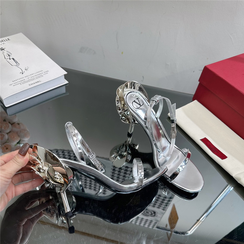 valentino lacquered flower embellished high heel sandals