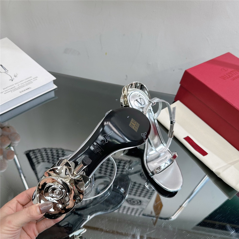 valentino lacquered flower embellished high heel sandals