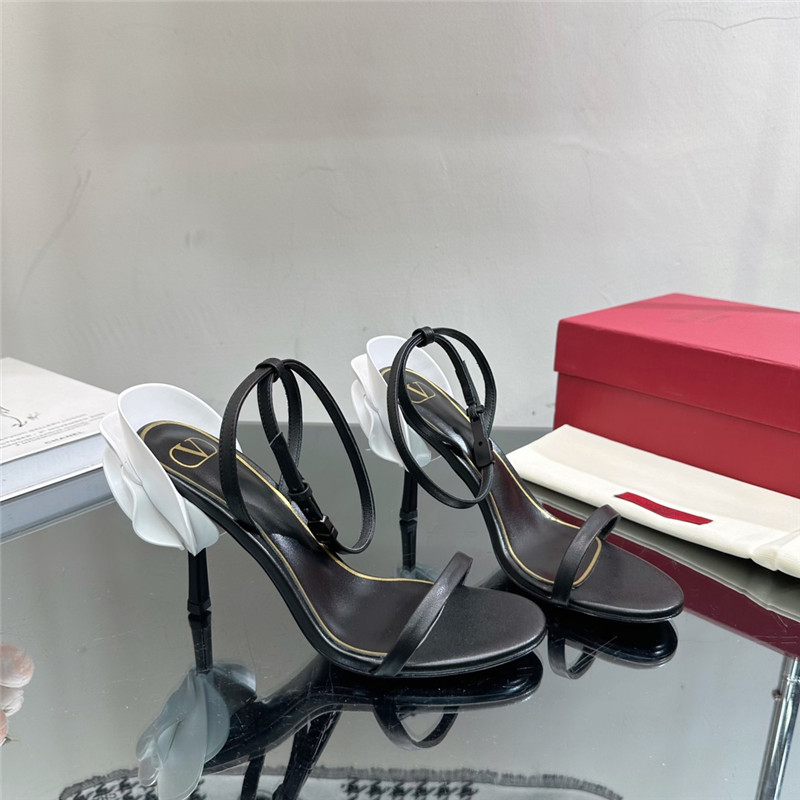 valentino lacquered flower embellished high heel sandals