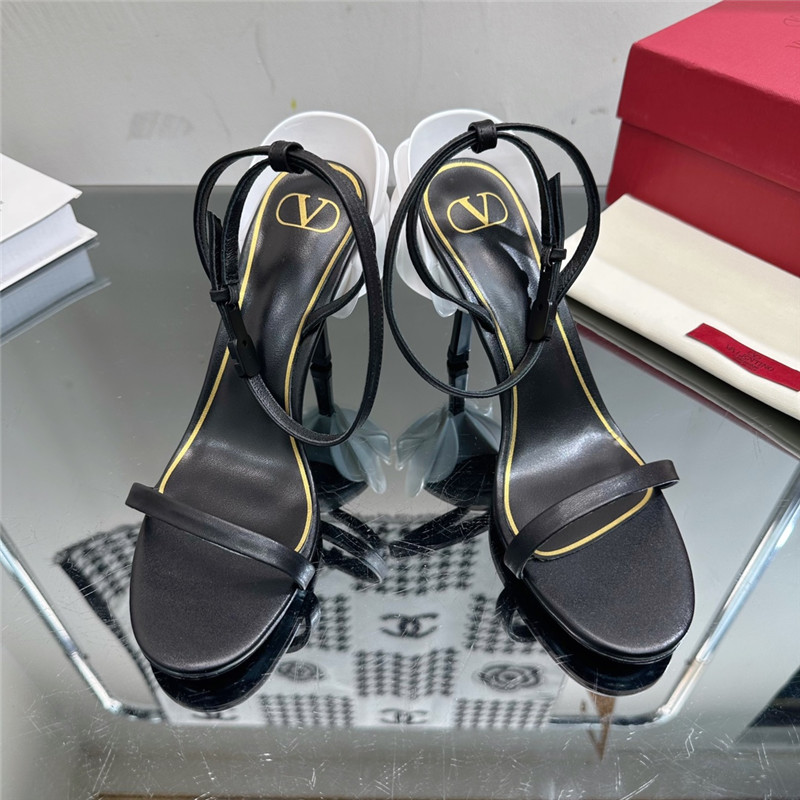 valentino lacquered flower embellished high heel sandals