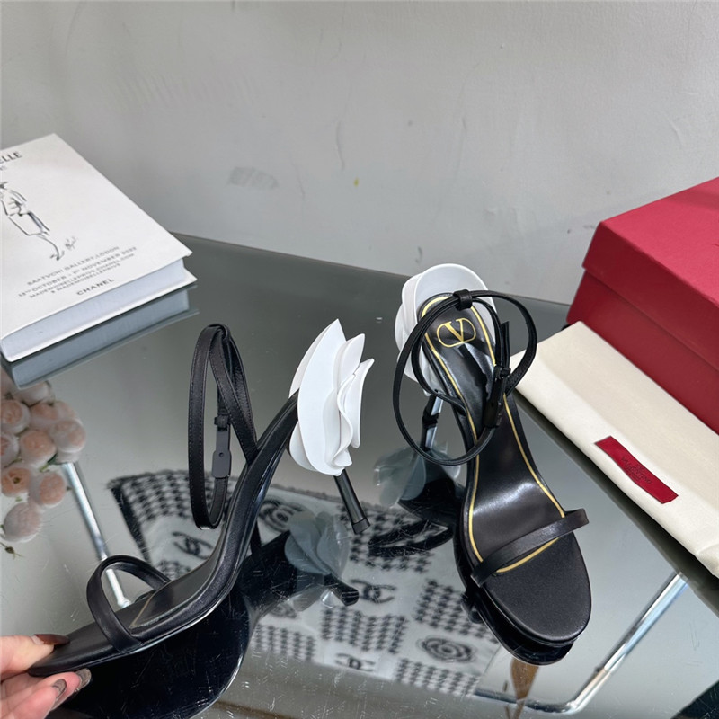 valentino lacquered flower embellished high heel sandals