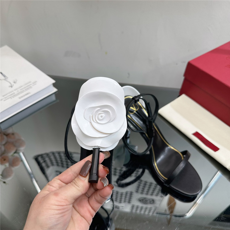 valentino lacquered flower embellished high heel sandals