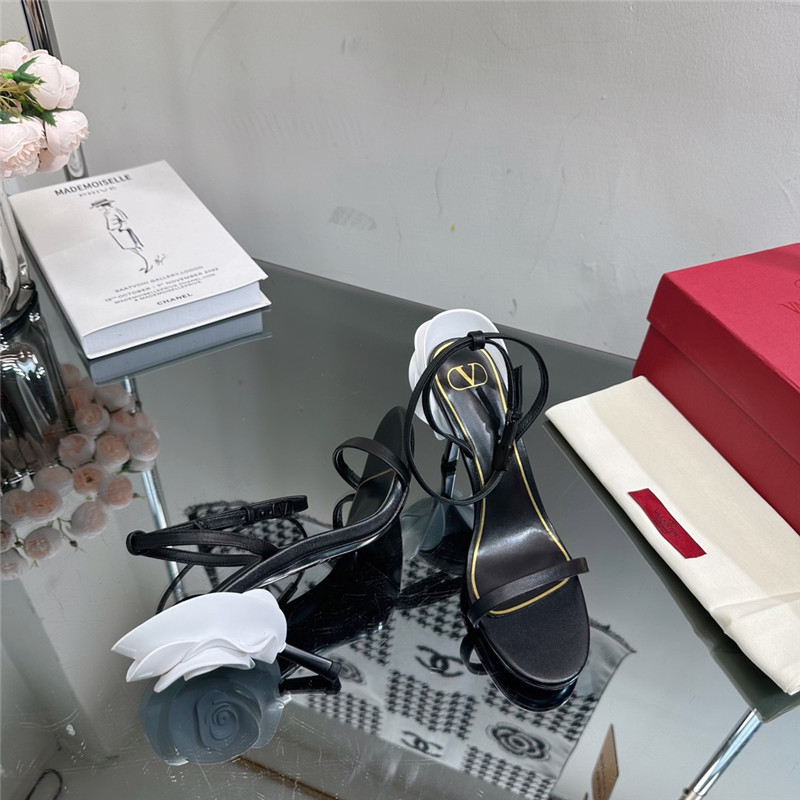 valentino lacquered flower embellished high heel sandals