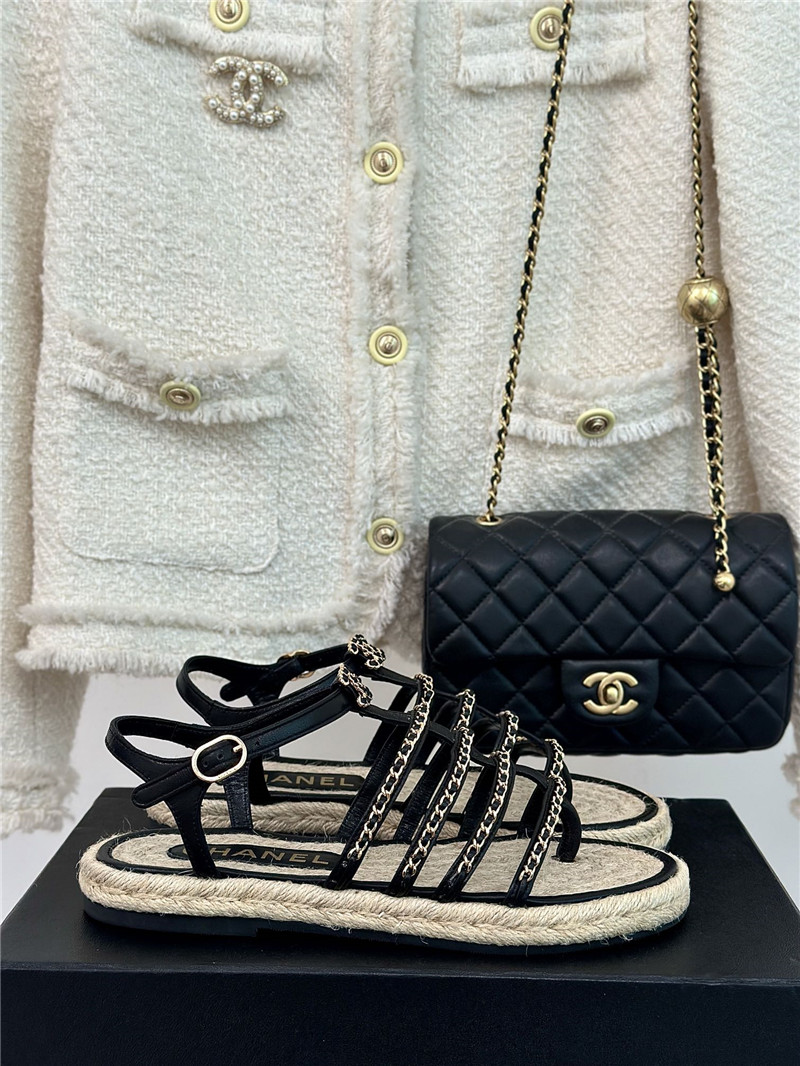 Ch**el hemp rope double c chain roman sandals