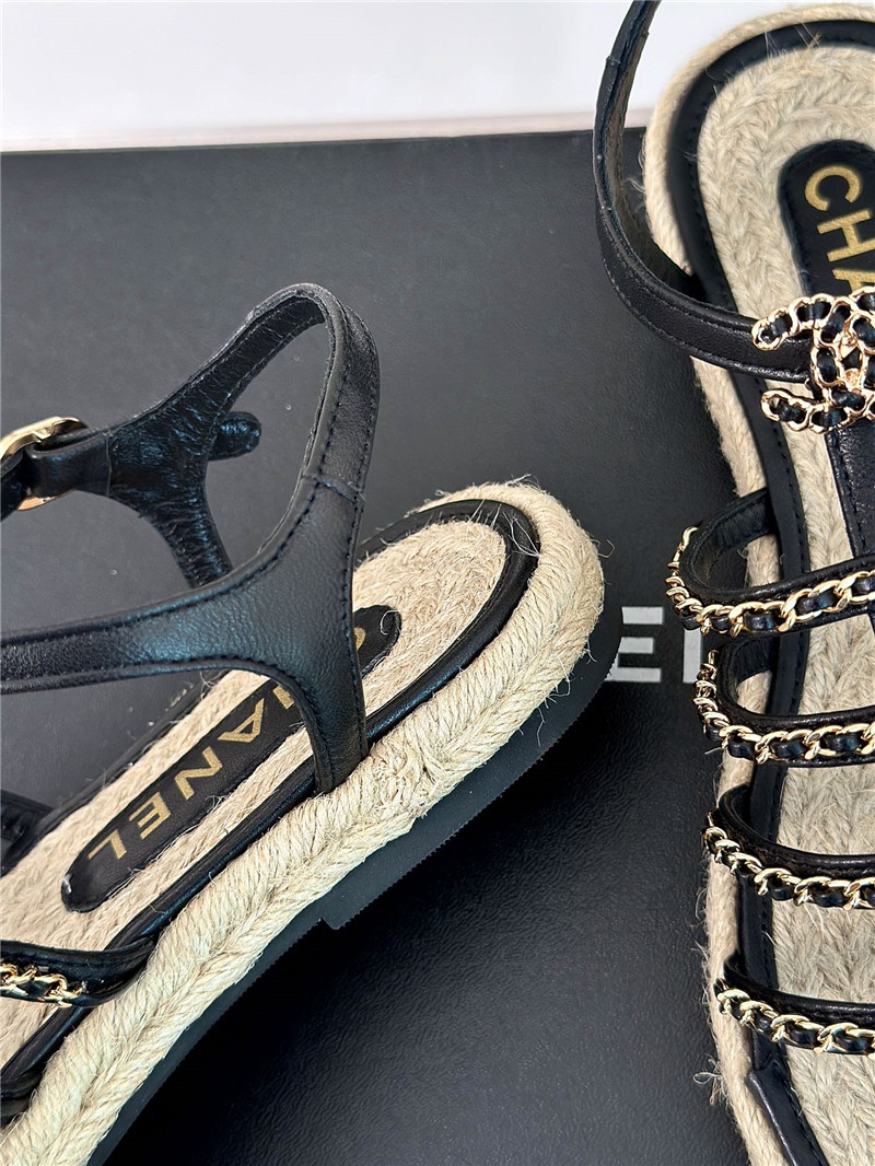 Ch**el hemp rope double c chain roman sandals