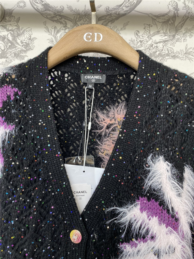 Ch**el shiny jacquard knitted cardigan