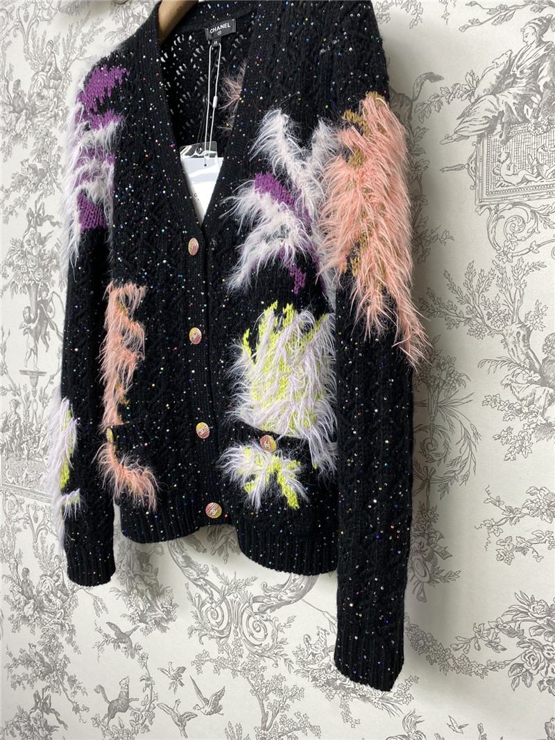 Ch**el shiny jacquard knitted cardigan