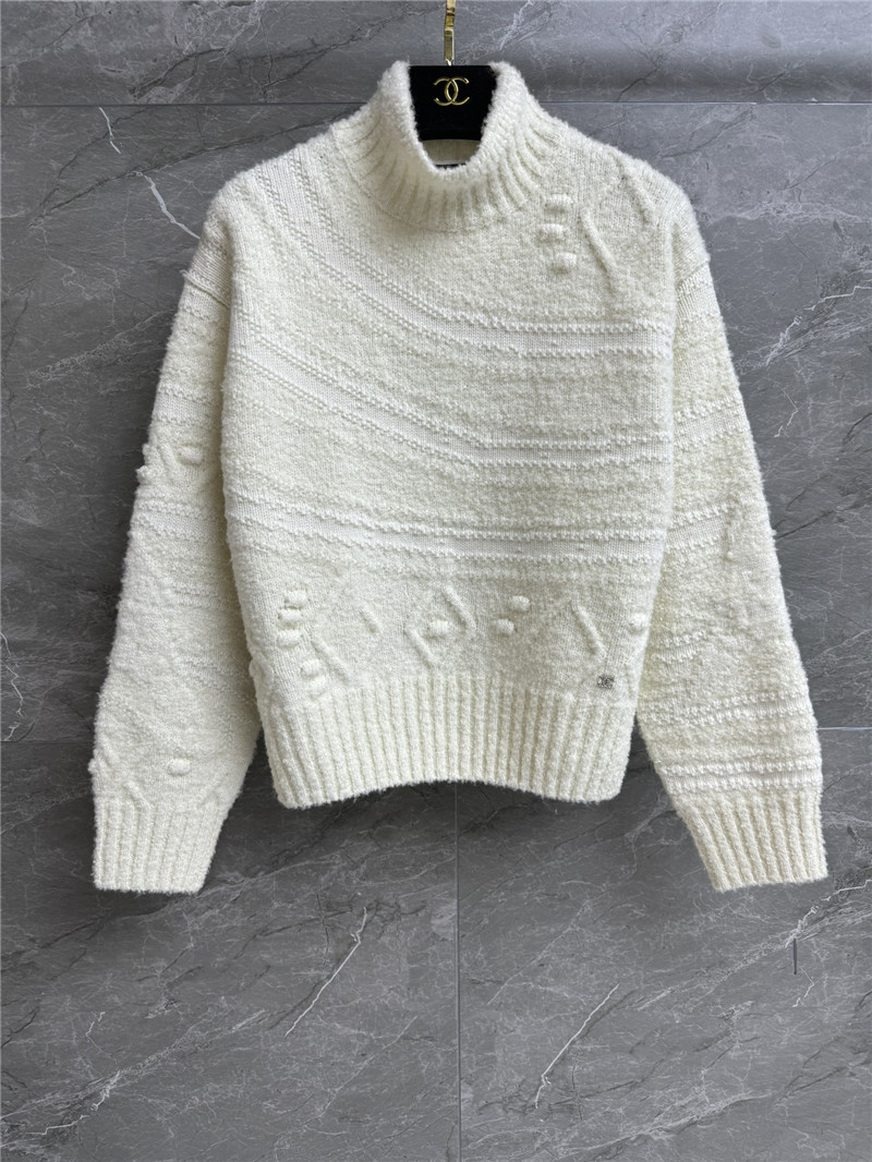 Chanel Jacquard Turtleneck Sweater White