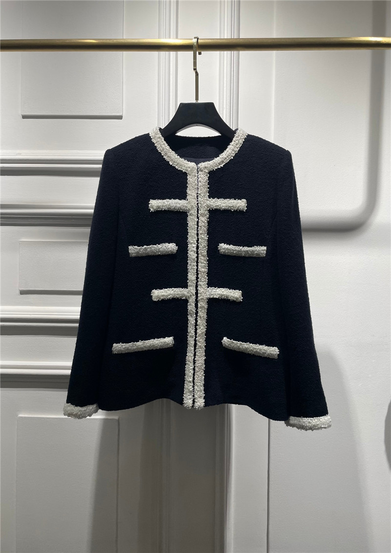 Chanel navy blue tweed piping color block jacket