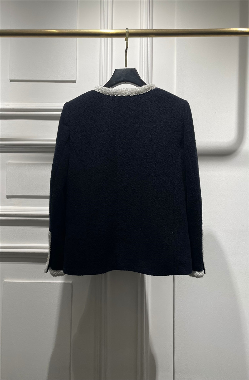 Ch**el navy blue tweed piping color block jacket