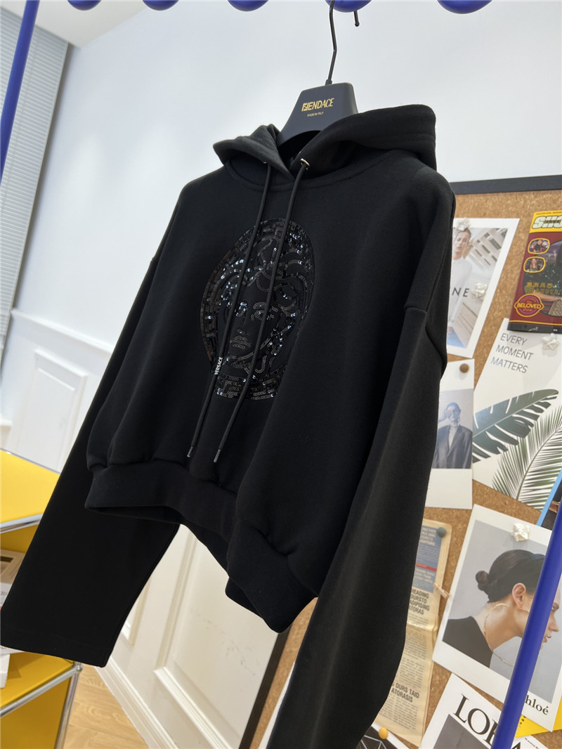 Versace Cropped Rhinestone Hooded Sweatshirt