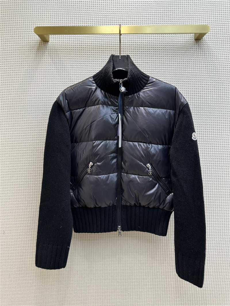 Moncler wool blend knitted patchwork down jacket