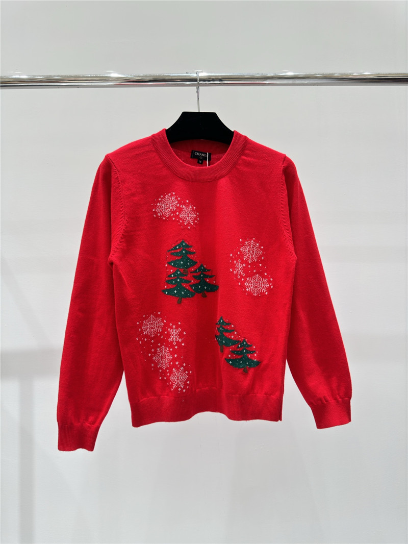 Chanel Christmas Jacquard Knitted Sweater Red
