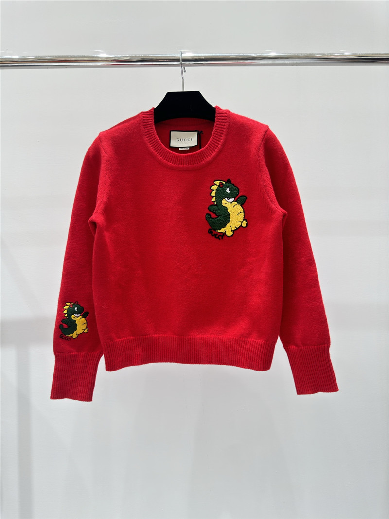Gucci Appliqu¨¦ Knitted Sweater in Red