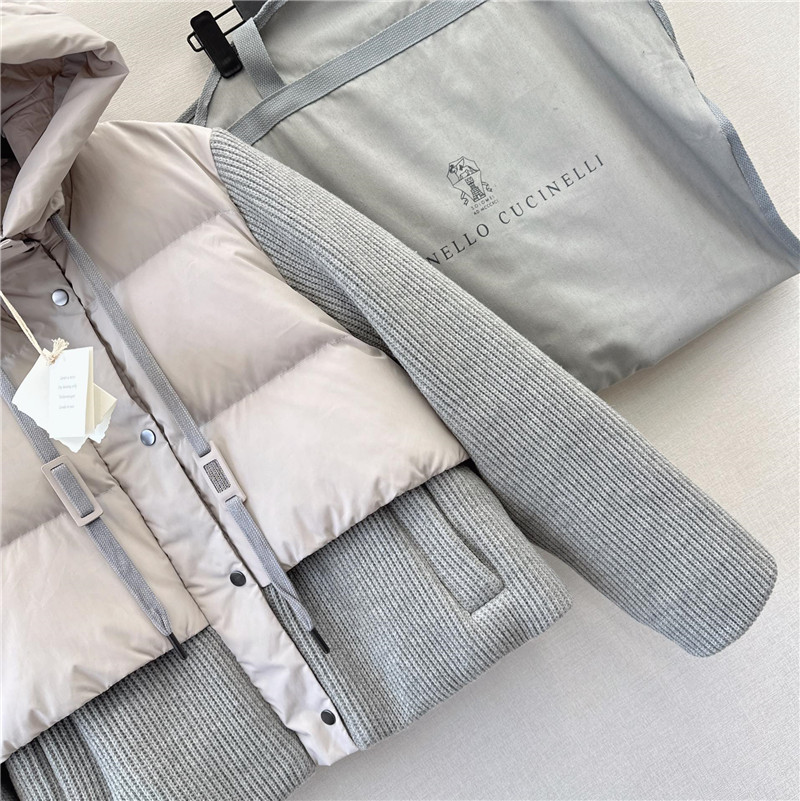 BC cashmere and wool patchwork bread down jacket