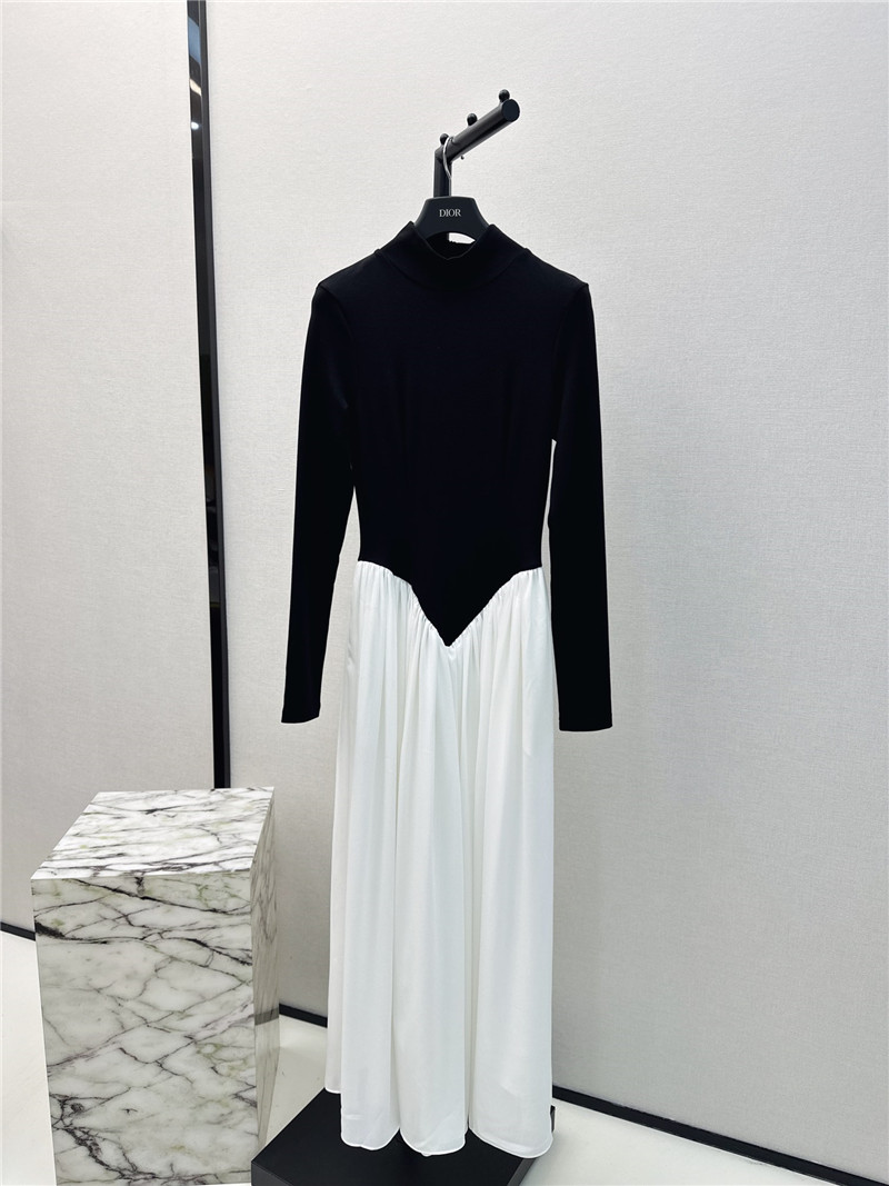 Chanel black and white patchwork turtleneck maxi dress