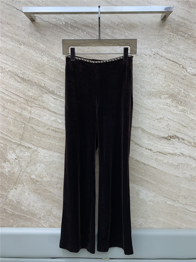 Chanel gold velvet chain wide leg pants