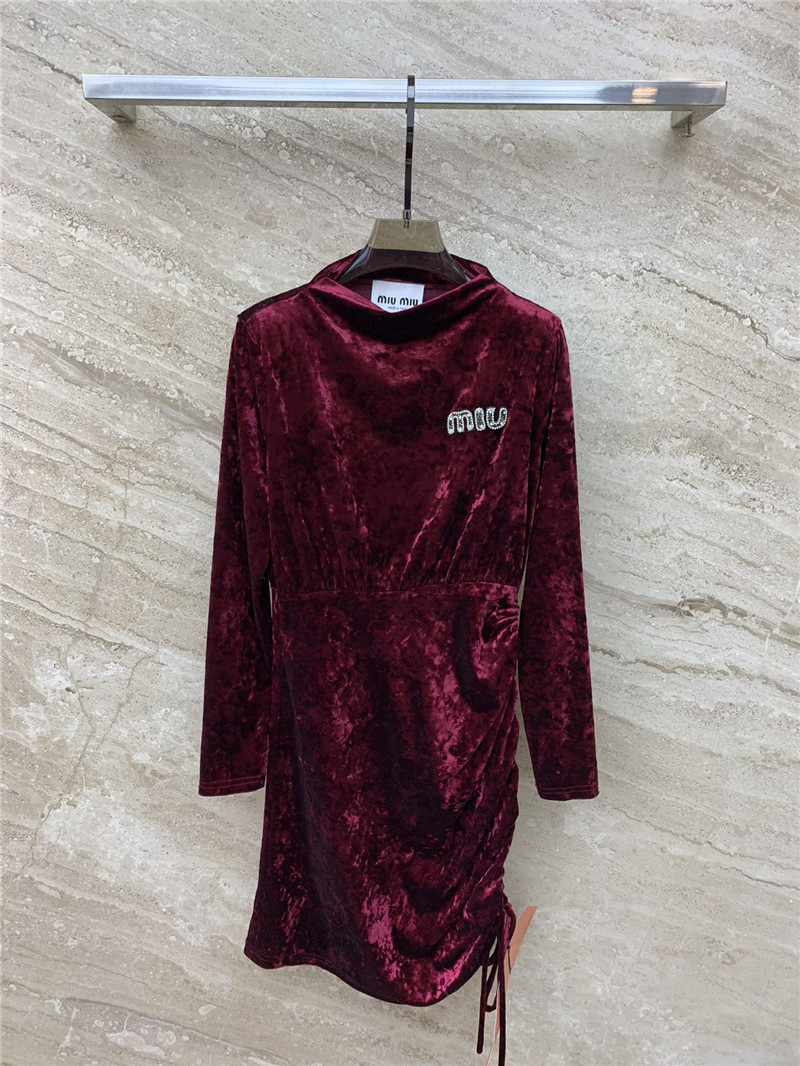 miumiu micro high collar drawstring waist short dress