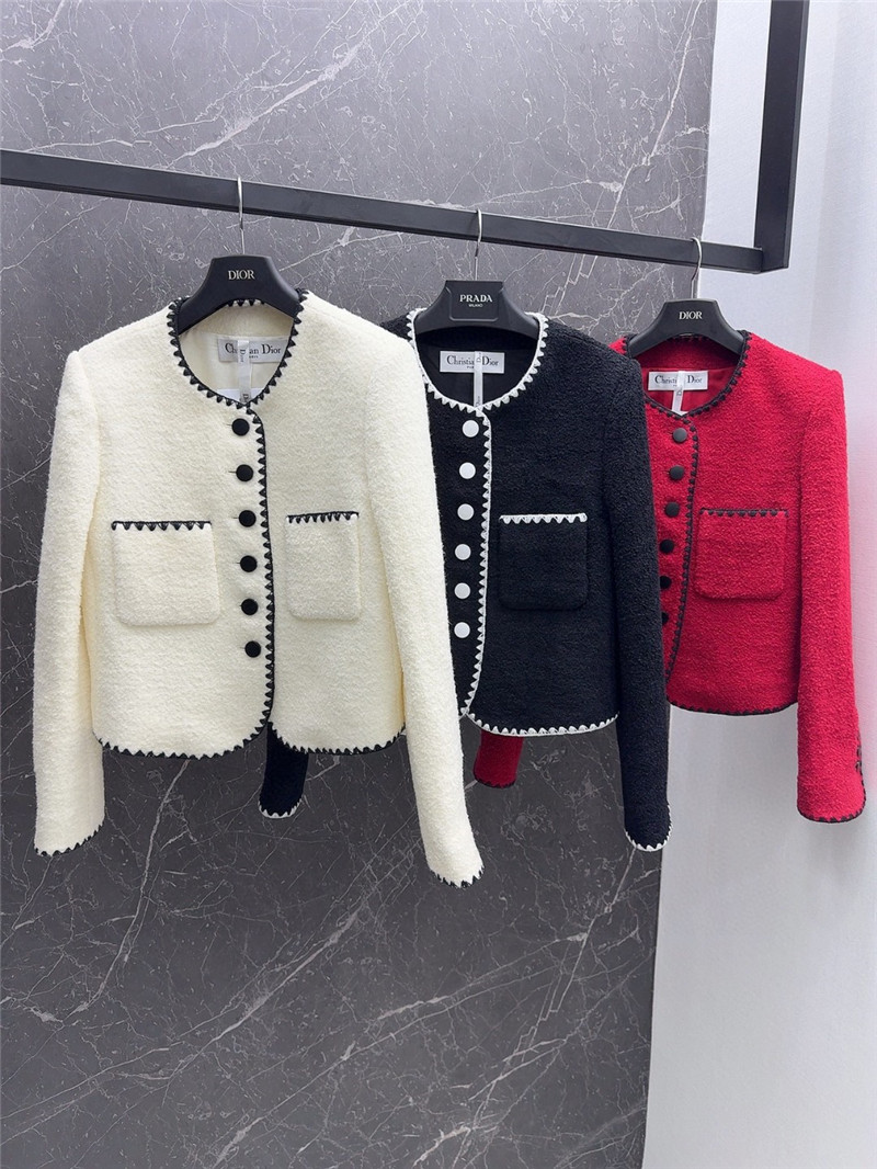 dior wool jacket with contrast embroidered trim