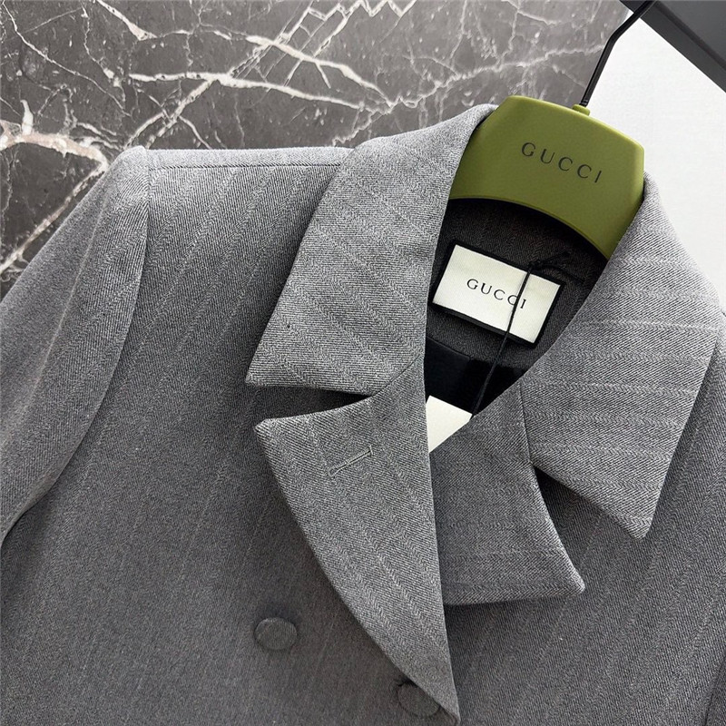 Gvc*1 premium gray dark plaid double breasted long coat