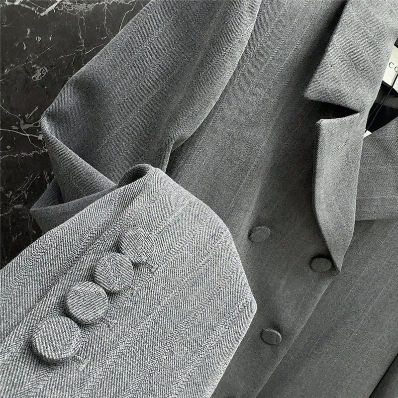 Gvc*1 premium gray dark plaid double breasted long coat