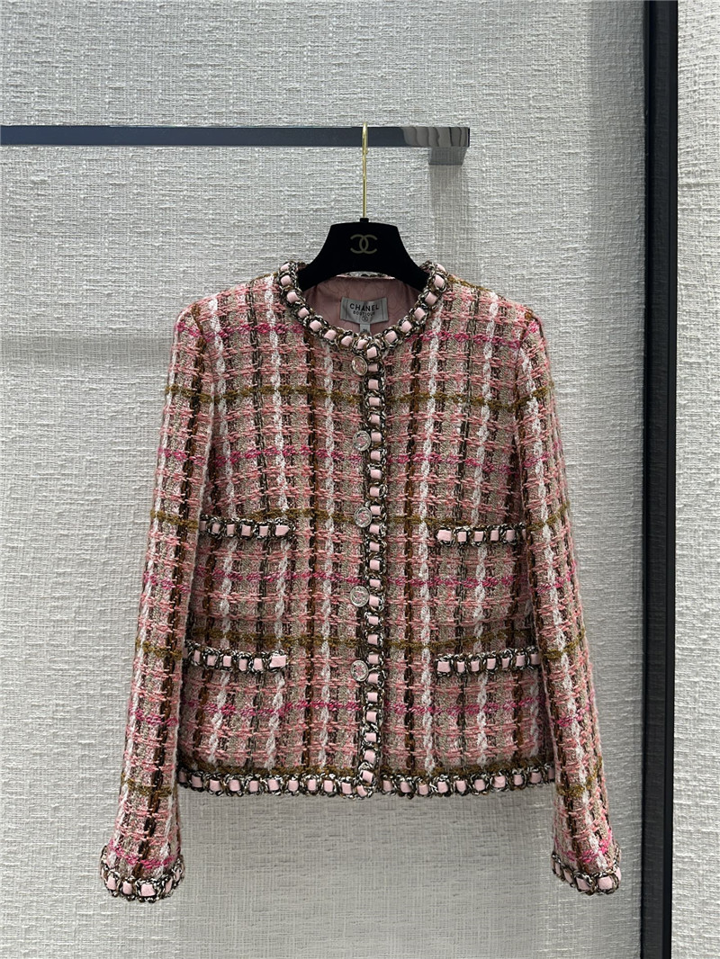 Chanel temperament goddess pink brown plaid tweed jacket