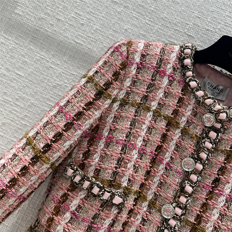 Ch**el temperament goddess pink brown plaid tweed jacket