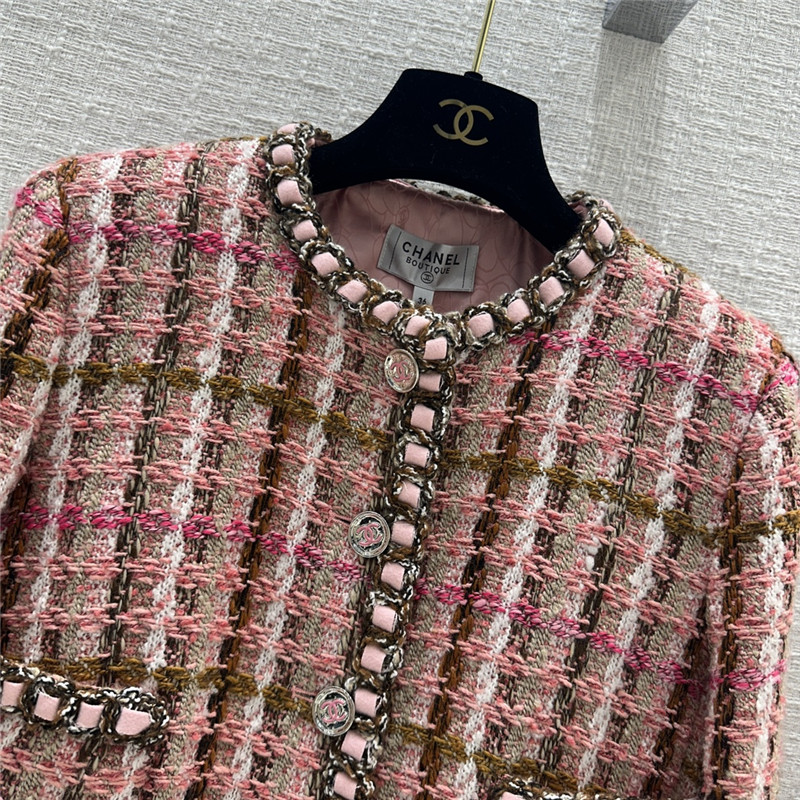Ch**el temperament goddess pink brown plaid tweed jacket