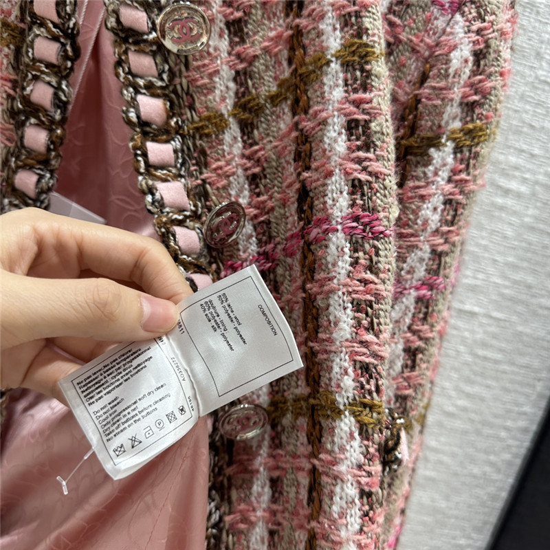 Ch**el temperament goddess pink brown plaid tweed jacket