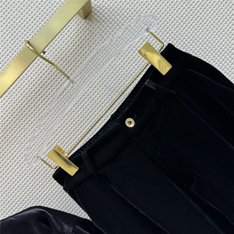 M1um1u velvet fur-trimmed top + wide-leg pants set