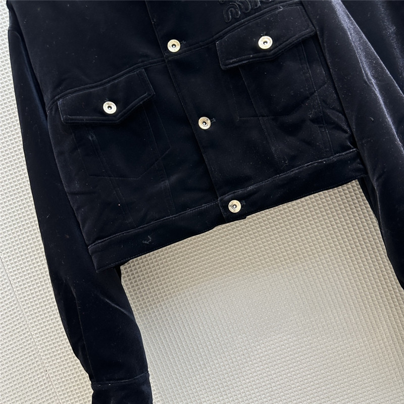 M1um1u velvet fur-trimmed top + wide-leg pants set