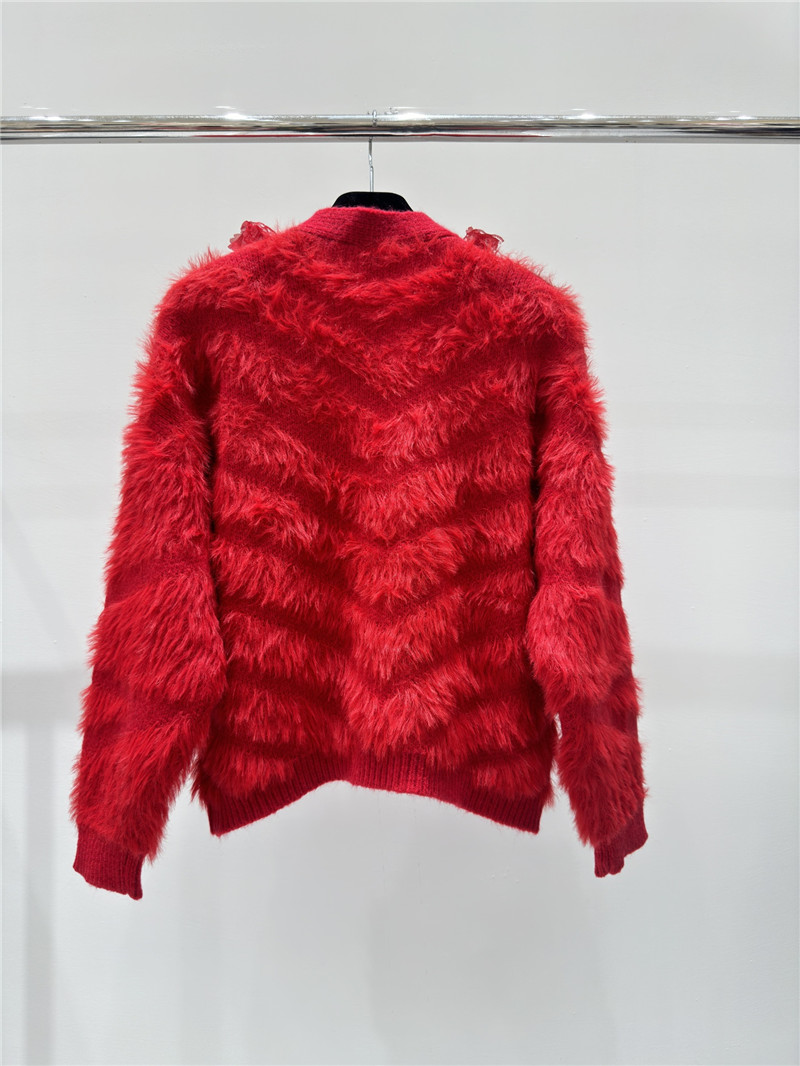 Miu Miu Rhinestone Wool Cardigan Red