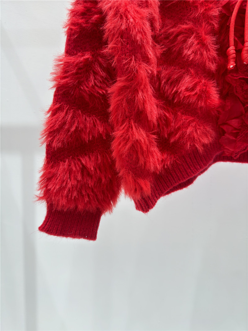 Miu Miu Rhinestone Wool Cardigan Red