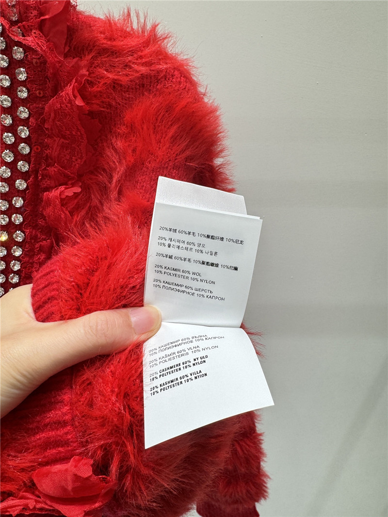 Miu Miu Rhinestone Wool Cardigan Red