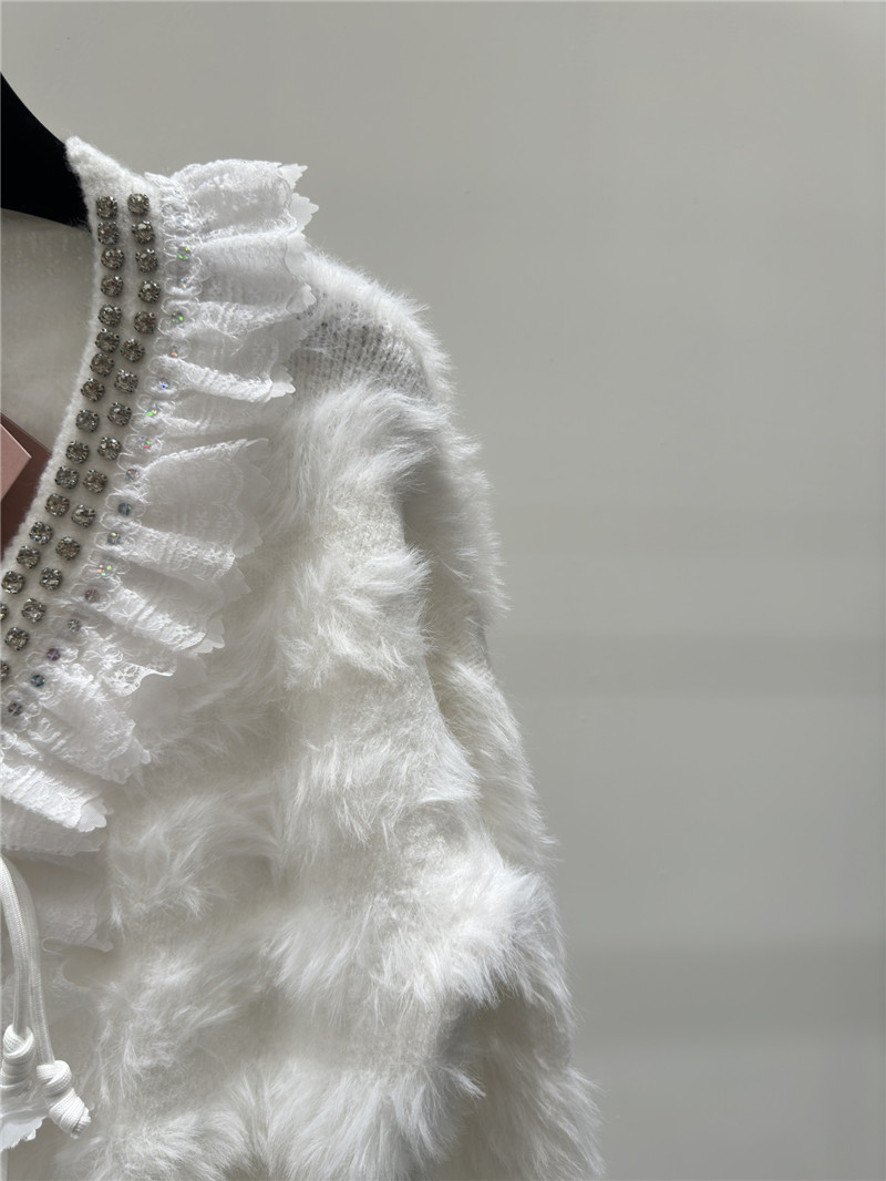 Miu Miu Rhinestone Wool Cardigan White