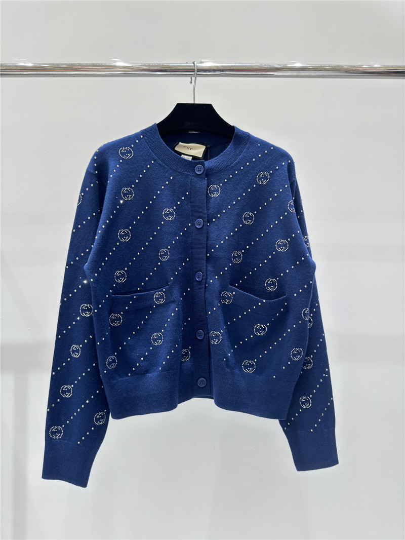 Gucci Hot Diamond Logo Knitted Cardigan Blue