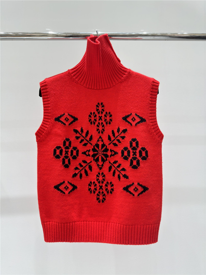 Loewe Jacquard Knit Turtleneck Vest Red