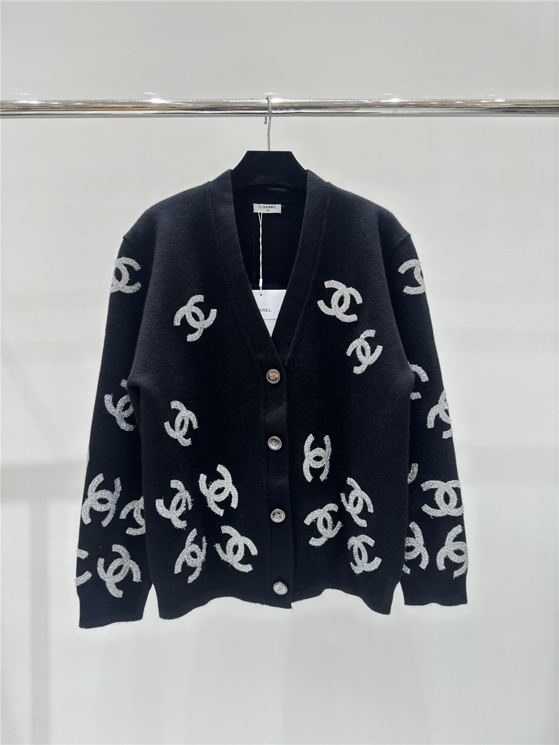 Chanel contrast letter v-neck knitted cardigan jacket