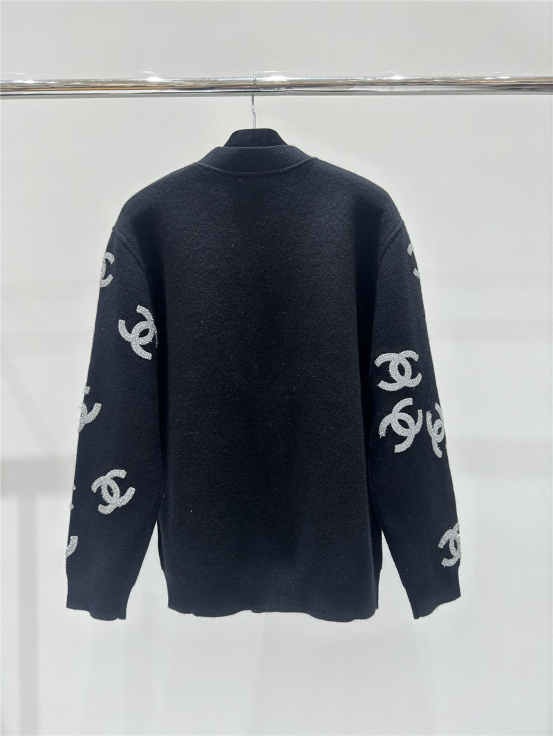 Ch**el contrast letter v-neck knitted cardigan jacket