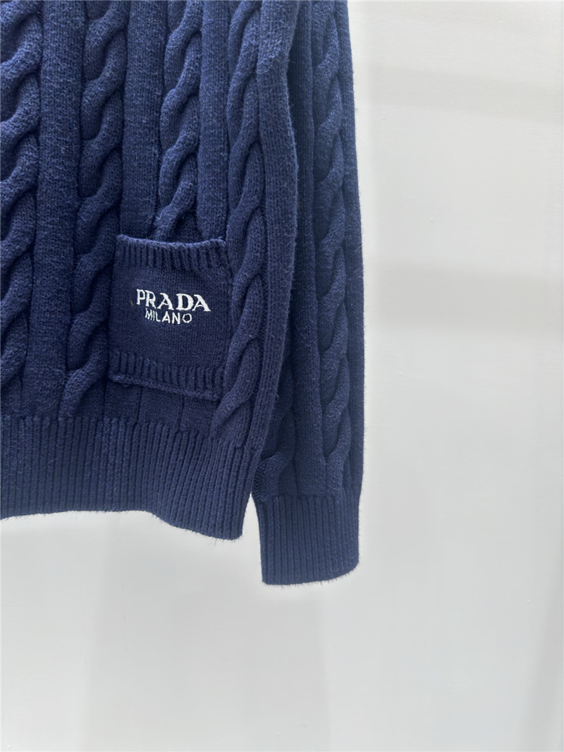 Pra*a logo pocket twist knit sweater navy